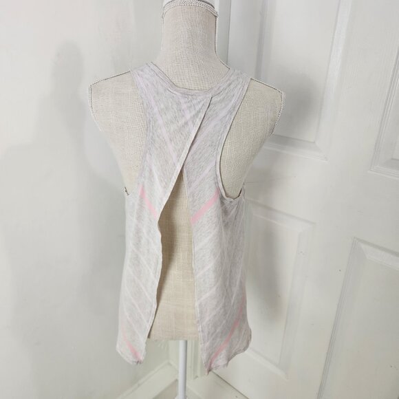Lululemon Top Womens 6 Pink Gray Striped Split Back Open Tie Tank Crewneck - Picture 4 of 15